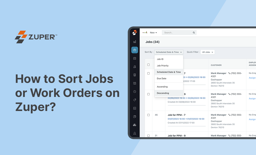 How to Sort Jobs or Work Orders on Zuper