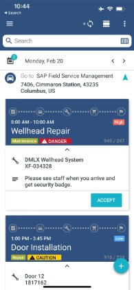 A screenshot from the SAP Field Service Management work order management mobile app