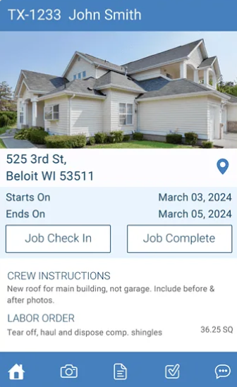 A screenshot from the AccuLynx mobile app