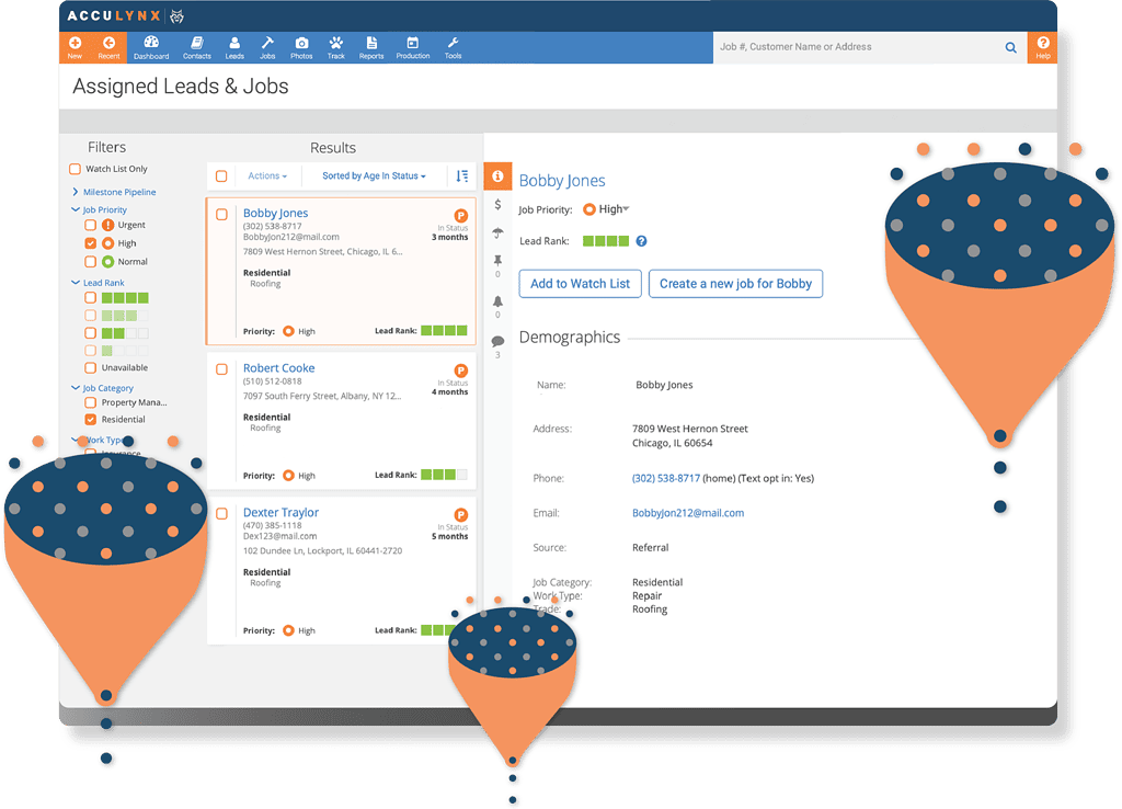 A screenshot from the AccuLynx mobile app