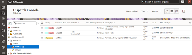 A screenshot of the Oracle Fusion Field Service dispatch software for service companies